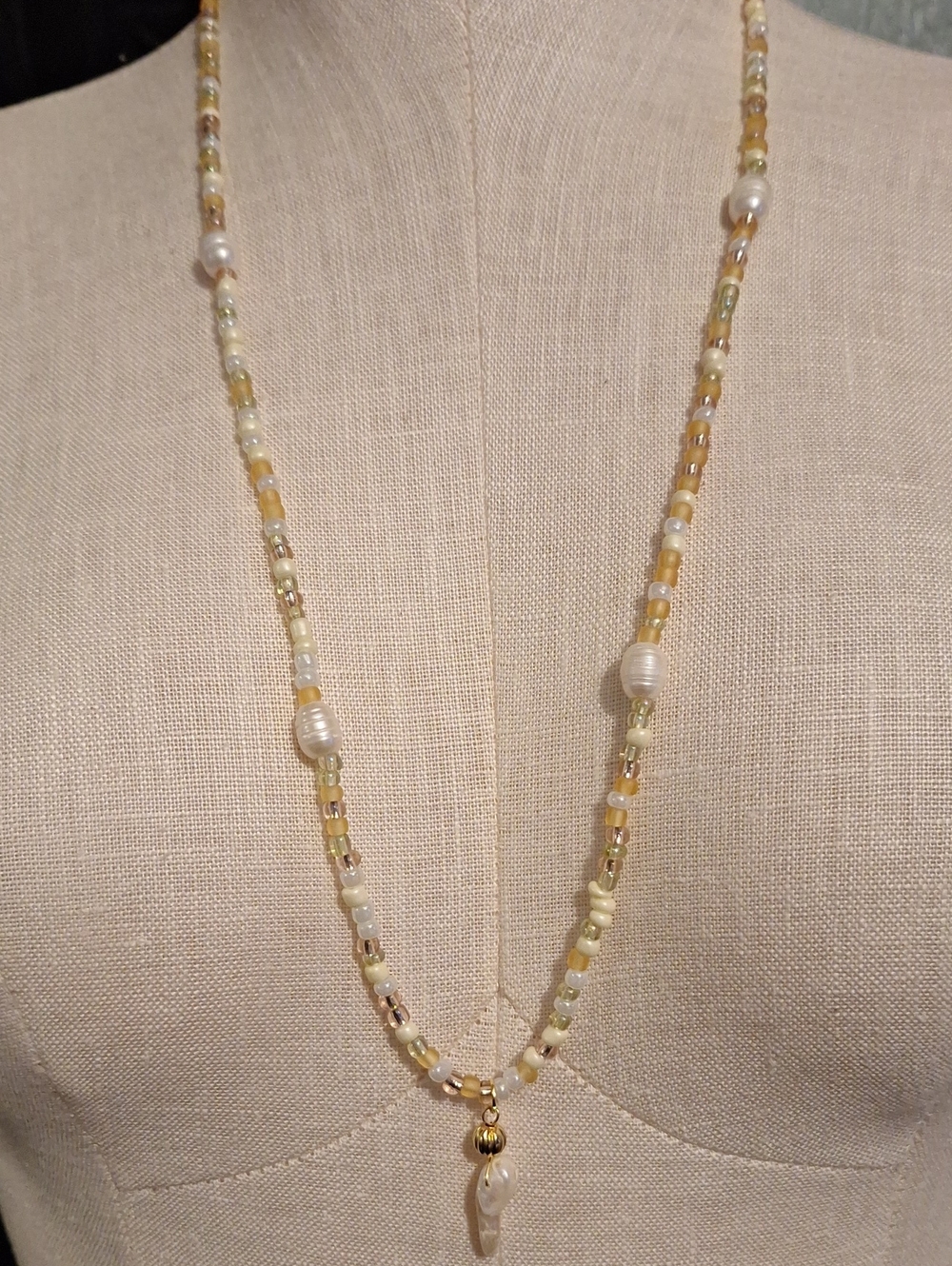 Golden Hour Beaded Necklace With Freshwater Pearls